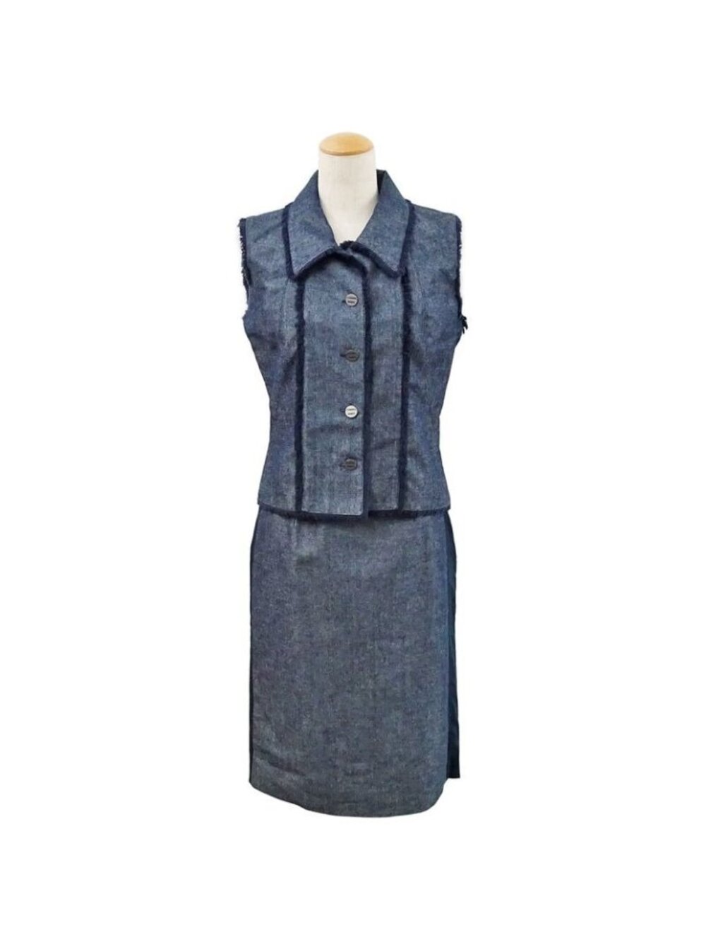 Chanel Set Suit Vest Gilet 38 Skirt 36 Denim Cotton Apparel Clothes